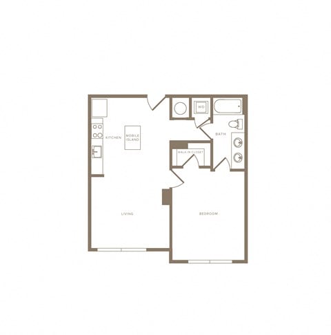 Floor plan for 1 bed, 1 bath, 753 sqft